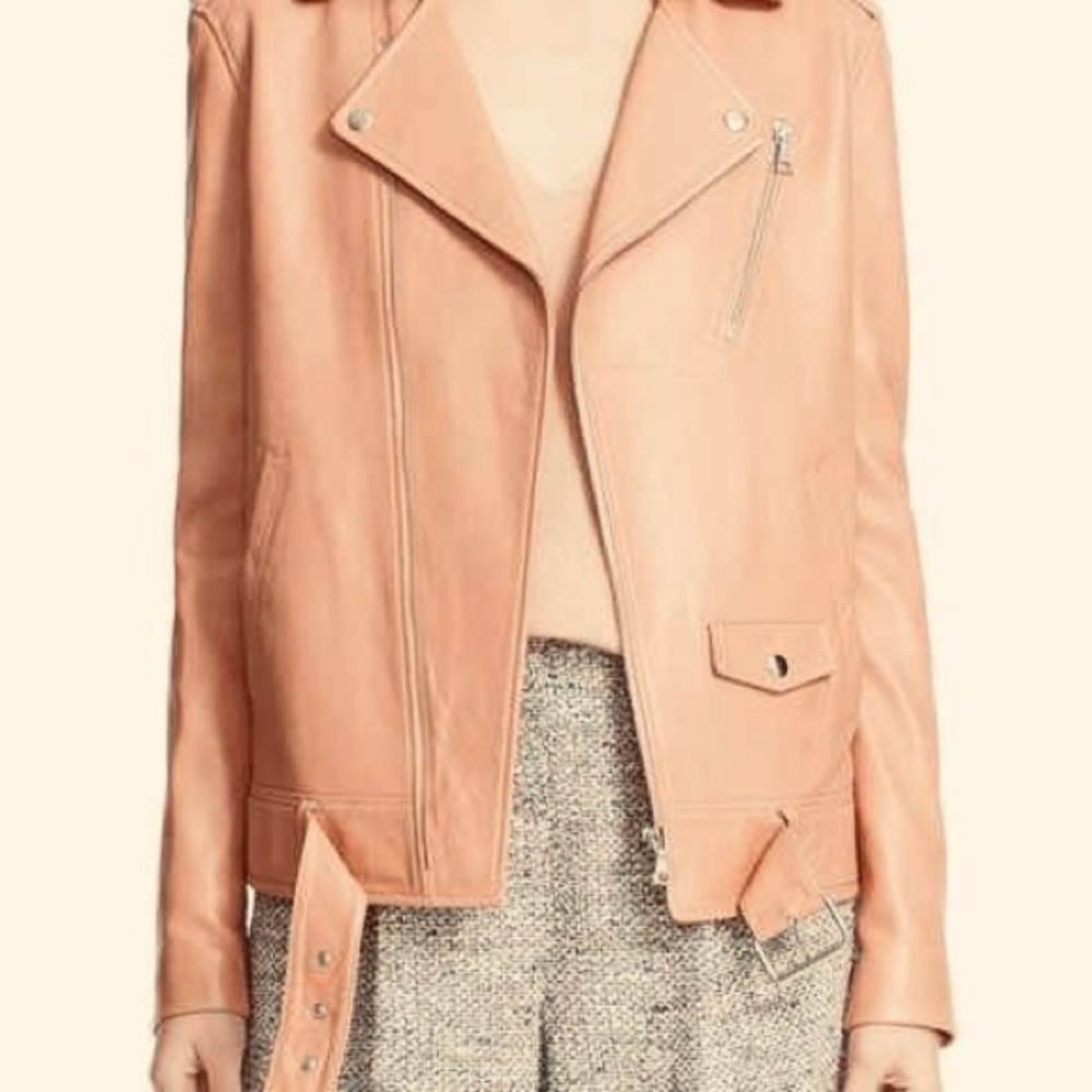 NWT Theory Leather Moto Jacket (pink/blush) Large